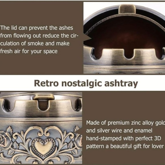 NWOT Vintage Style Decorative Ashtray with Rose Design - Picture 2 of 7